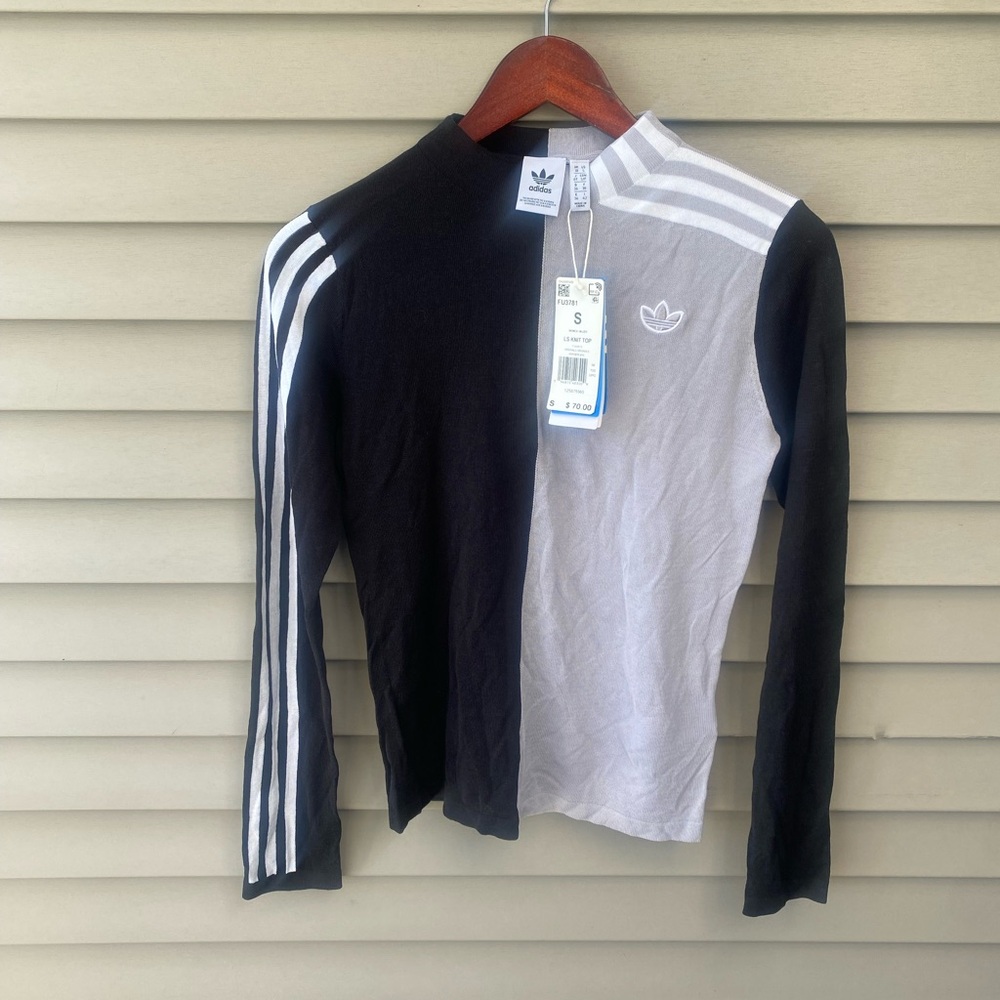 adidas Black and Gray Long Sleeve Knit Tee